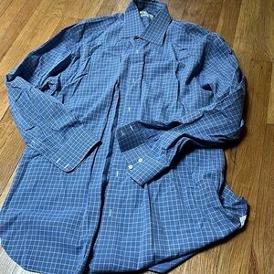 Borrelli Men’s White and Blue Long Sleeve Dress Shirt Size 16.5